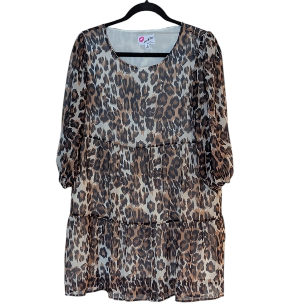Betsey Johnson, Luv Betsey, Animal Print Tiered Baby Doll Dress Small